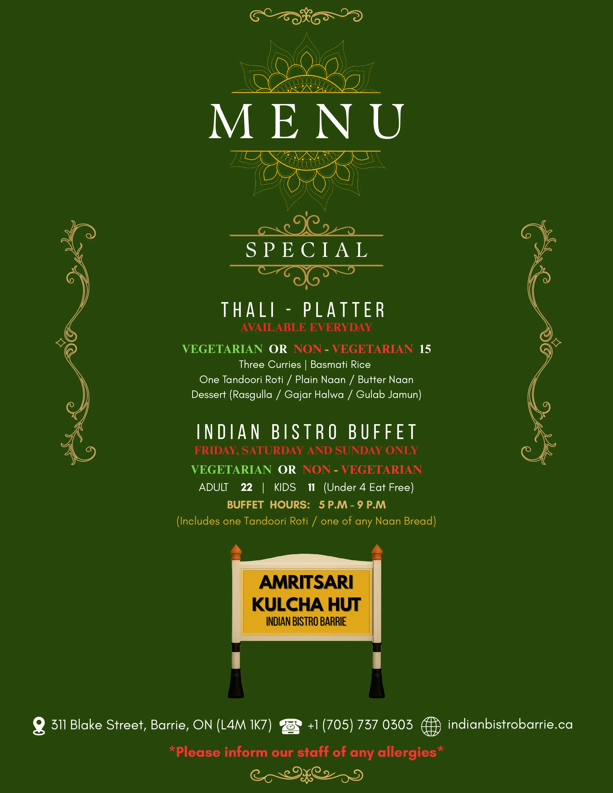 Amritsari Kulcha Hut Dine-In Menu Page 1